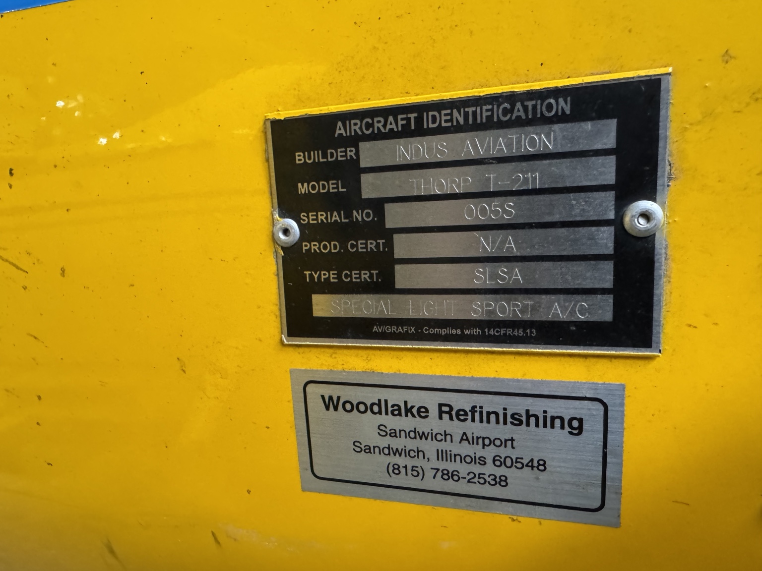 N807CF aircraft identification plate